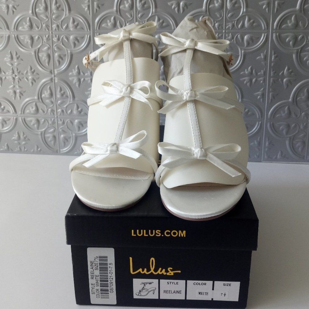 Lulus Women's Satin 3 Bow Straps Heeled Sandals - Picture 3 of 7